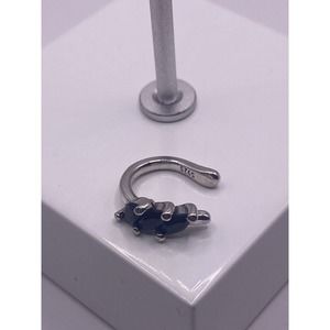 3 Blue CZ Clip Earring Sterling Silver